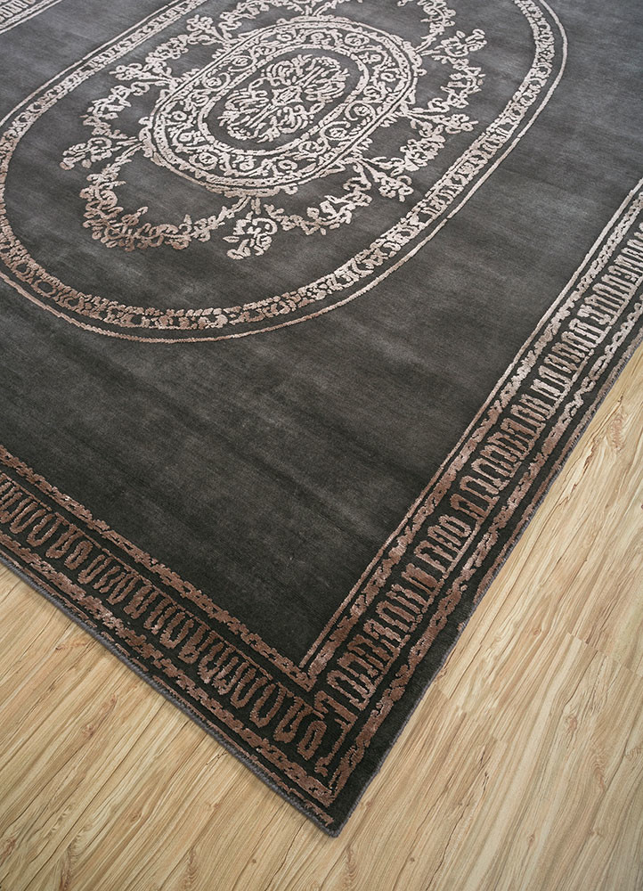 azalea grey and black wool and bamboo silk hand knotted Rug - FoldShot azalea grey and black wool and bamboo silk hand knotted Rug - FoldShot