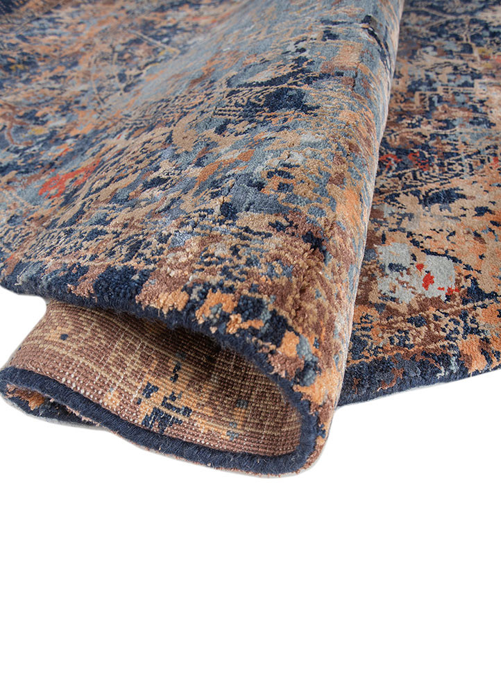 far east blue wool and bamboo silk hand knotted Rug - FoldShot far east blue wool and bamboo silk hand knotted Rug - FoldShot