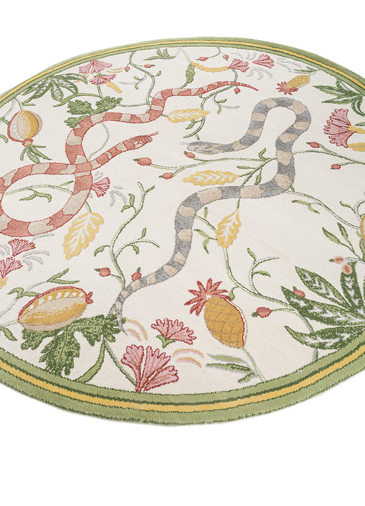 jardins du monde beige and brown wool hand knotted Rug - FoldShot