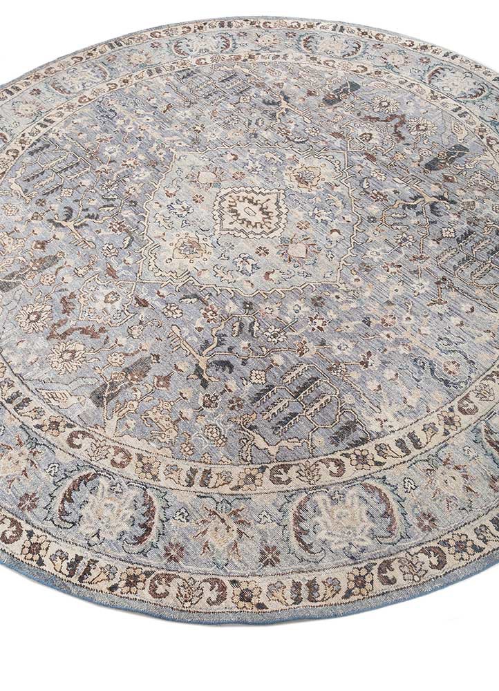someplace in time blue afghan wool hand knotted Rug - FoldShot