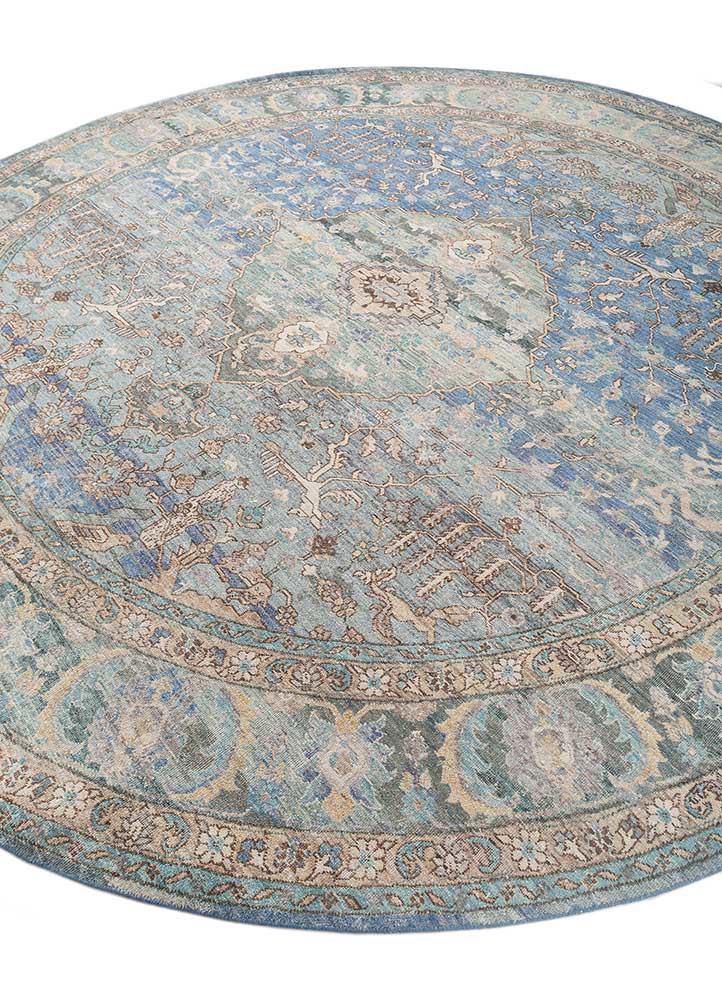 someplace in time blue afghan wool hand knotted Rug - FoldShot someplace in time blue afghan wool hand knotted Rug - FoldShot