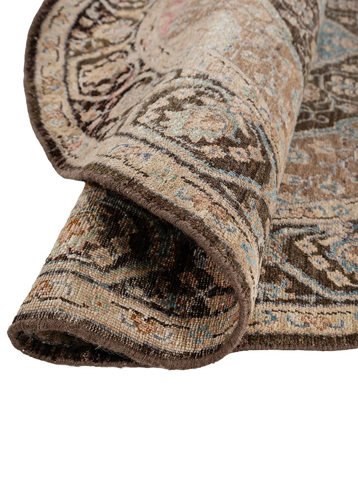 someplace in time beige and brown afghan wool hand knotted Rug - FoldShot