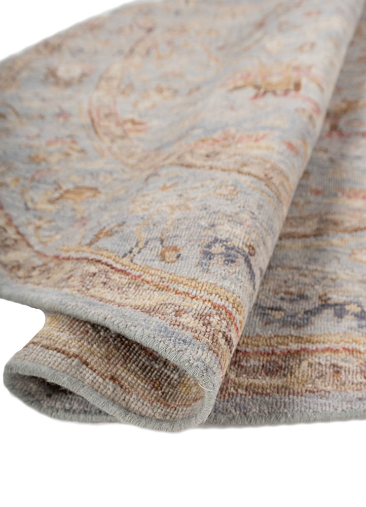 someplace in time blue afghan wool hand knotted Rug - FoldShot