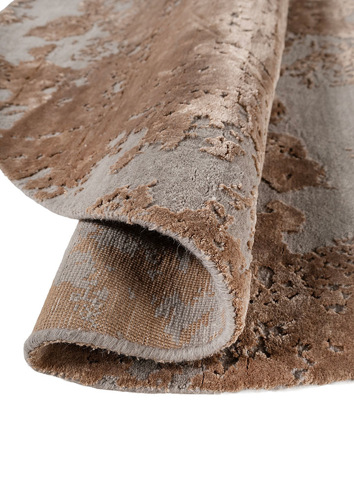 project error by kavi beige and brown wool and bamboo silk hand knotted Rug - FoldShot