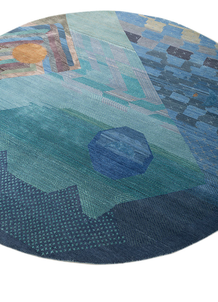 manchaha blue wool and bamboo silk hand knotted Rug - FoldShot