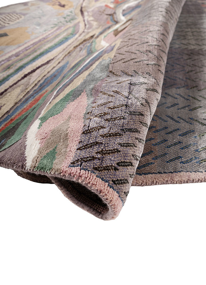 manchaha pink and purple wool and bamboo silk hand knotted Rug - FoldShot manchaha pink and purple wool and bamboo silk hand knotted Rug - FoldShot