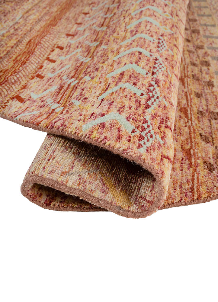 manchaha red and orange wool and bamboo silk hand knotted Rug - FoldShot