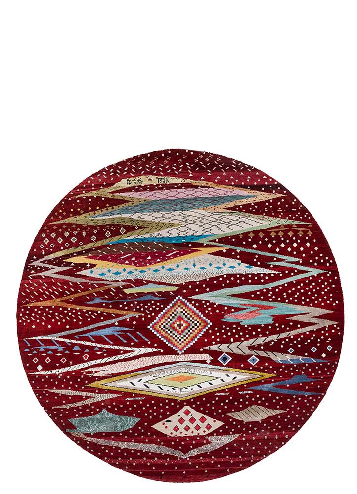 freedom manchaha red and orange wool and bamboo silk hand knotted Rug - FoldShot