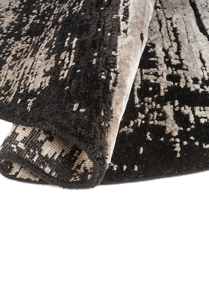 entropy grey and black wool and bamboo silk hand knotted Rug - FoldShot