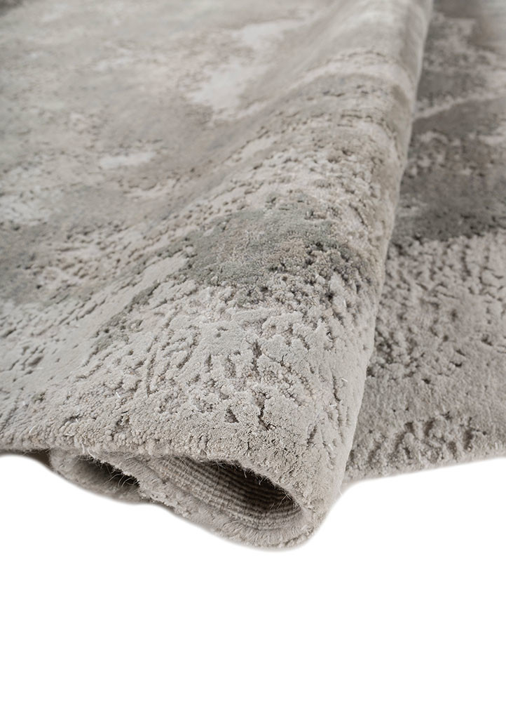 entropy blue wool and bamboo silk hand knotted Rug - FoldShot