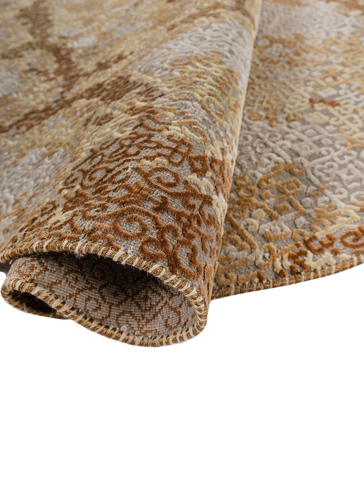 pansy beige and brown wool and silk hand knotted Rug - FoldShot