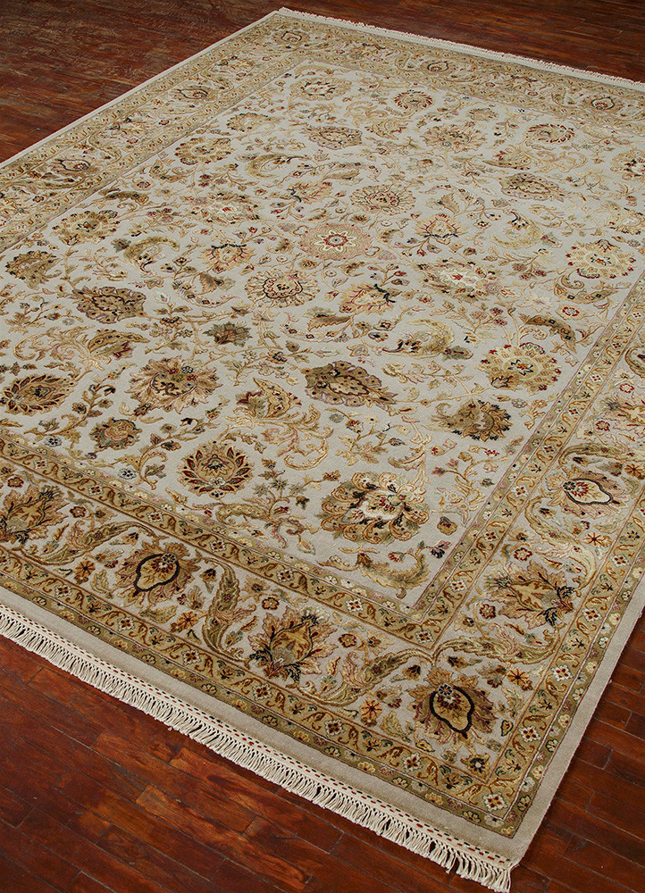 aurora ivory wool and silk hand knotted Rug - FoldShot aurora ivory wool and silk hand knotted Rug - FoldShot