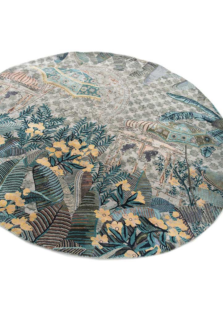 inde rose blue wool and silk hand knotted Rug - FoldShot inde rose blue wool and silk hand knotted Rug - FoldShot