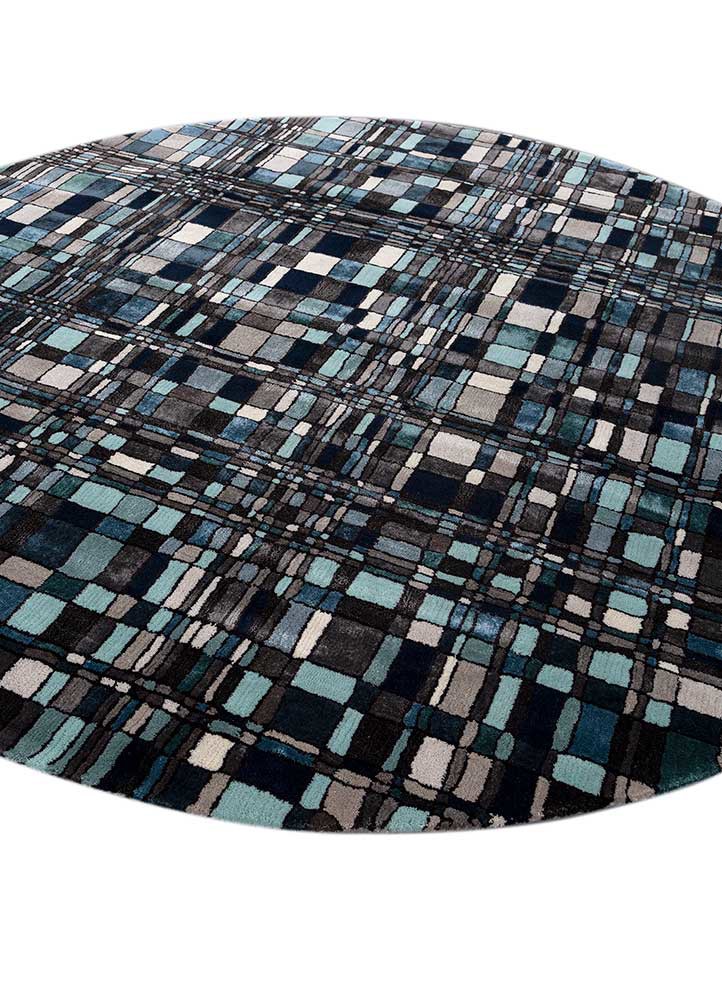 linear blue wool and viscose hand tufted Rug - FoldShot
