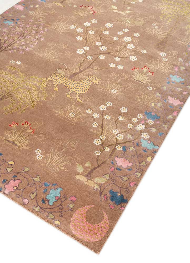 majnun beige and brown wool and silk hand knotted Rug - FoldShot