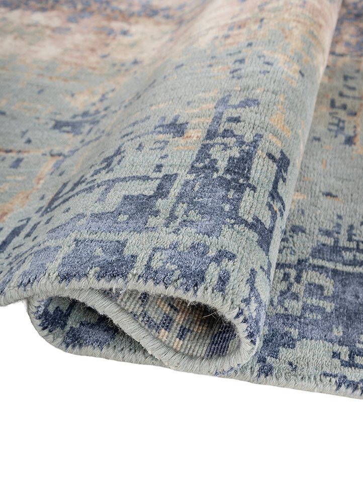 chaos theory by kavi blue wool and bamboo silk hand knotted Rug - FoldShot