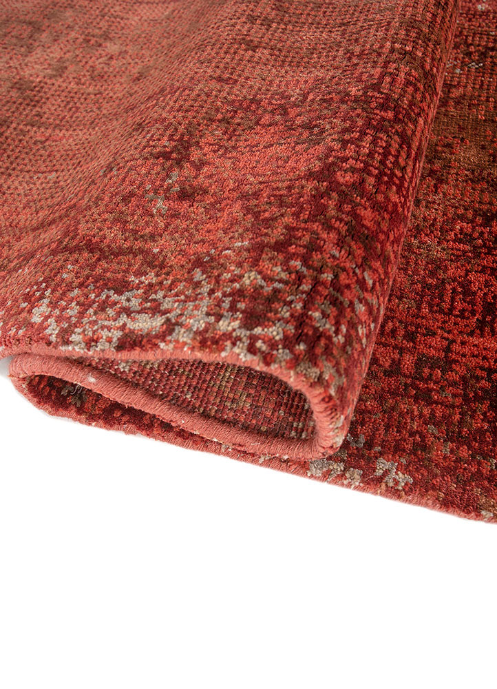 afterglow by kavi red and orange wool and bamboo silk hand knotted Rug - FoldShot