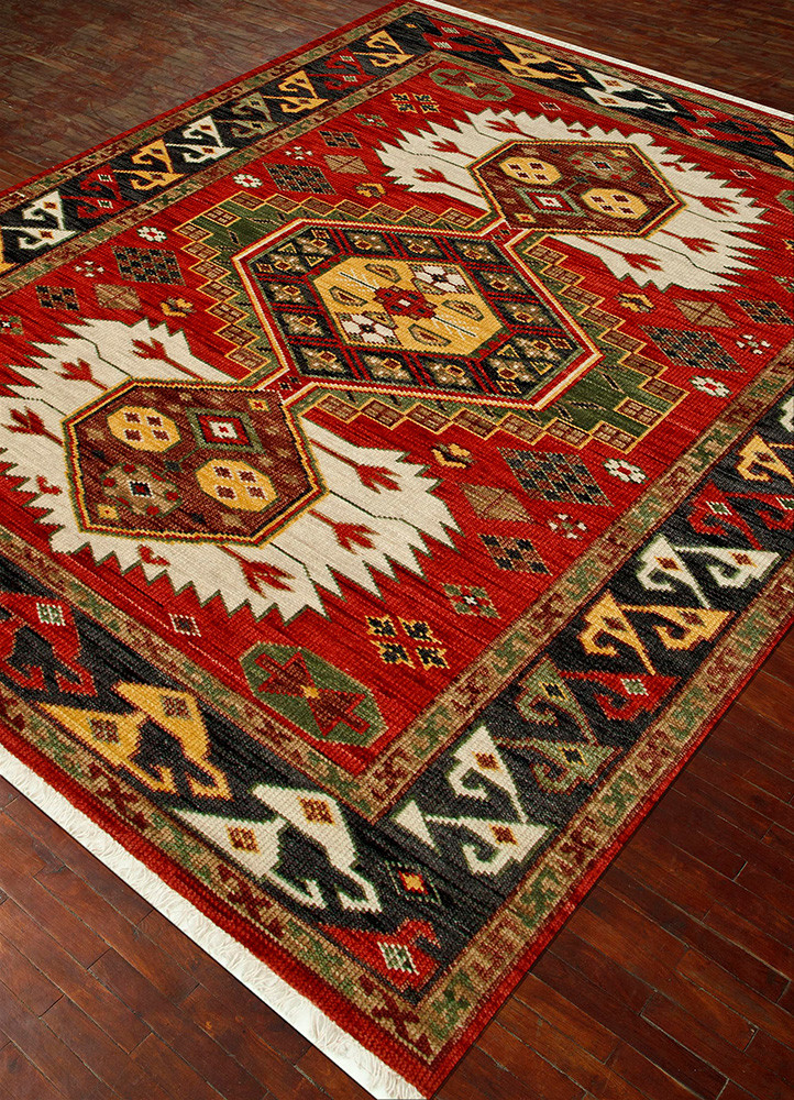 savana red and orange wool hand knotted Rug - FoldShot savana red and orange wool hand knotted Rug - FoldShot