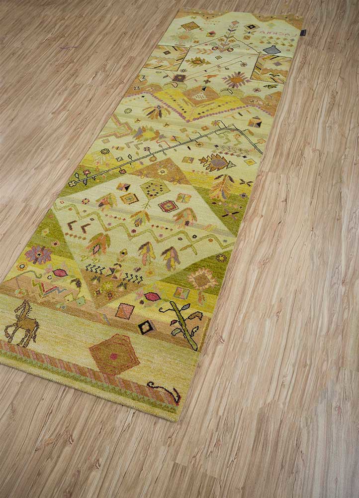 manchaha gold wool and bamboo silk hand knotted Rug - FoldShot