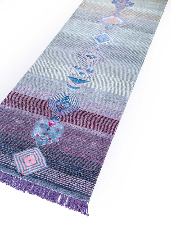 manchaha pink and purple wool and bamboo silk hand knotted Rug - FoldShot manchaha pink and purple wool and bamboo silk hand knotted Rug - FoldShot