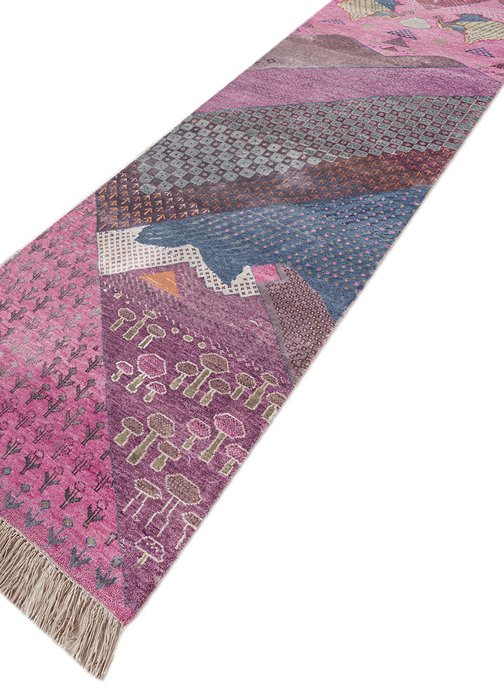 manchaha pink and purple wool and bamboo silk hand knotted Rug - FoldShot manchaha pink and purple wool and bamboo silk hand knotted Rug - FoldShot