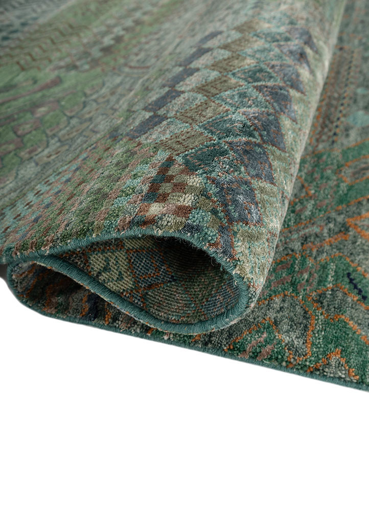 manchaha green wool and bamboo silk hand knotted Rug - FoldShot manchaha green wool and bamboo silk hand knotted Rug - FoldShot