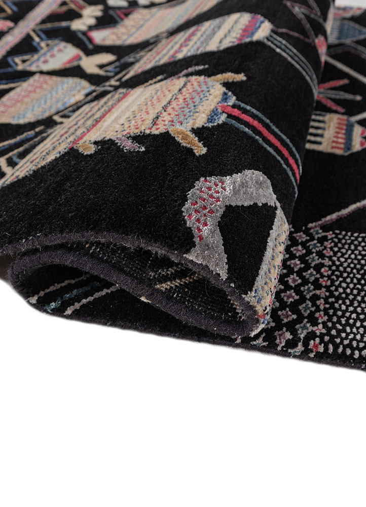 manchaha grey and black wool and bamboo silk hand knotted Rug - FoldShot