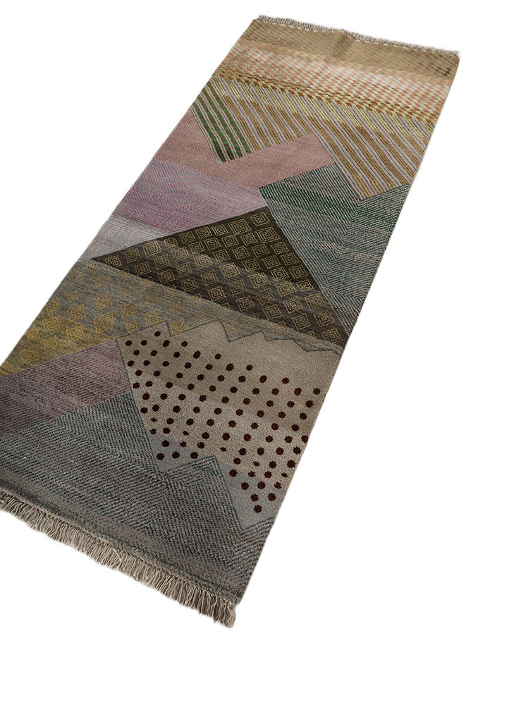 manchaha green wool and bamboo silk hand knotted Rug - FoldShot