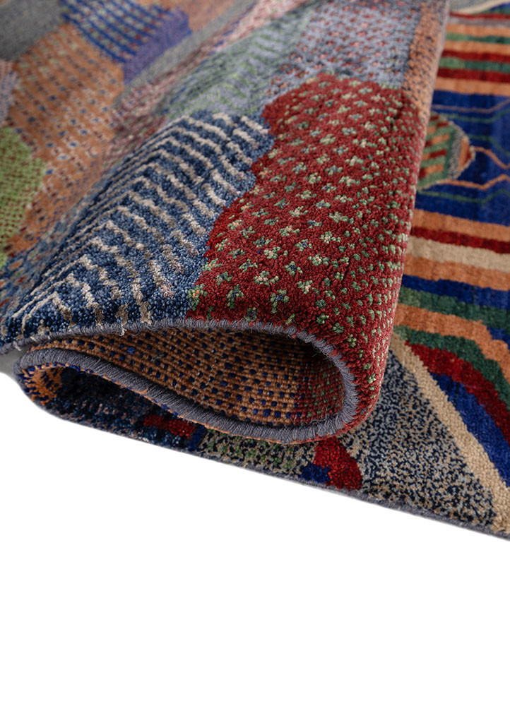 manchaha blue wool and bamboo silk hand knotted Rug - FoldShot