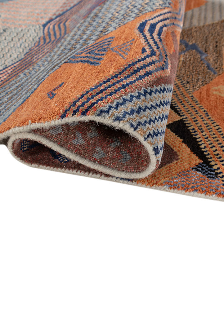 manchaha blue wool and bamboo silk hand knotted Rug - FoldShot