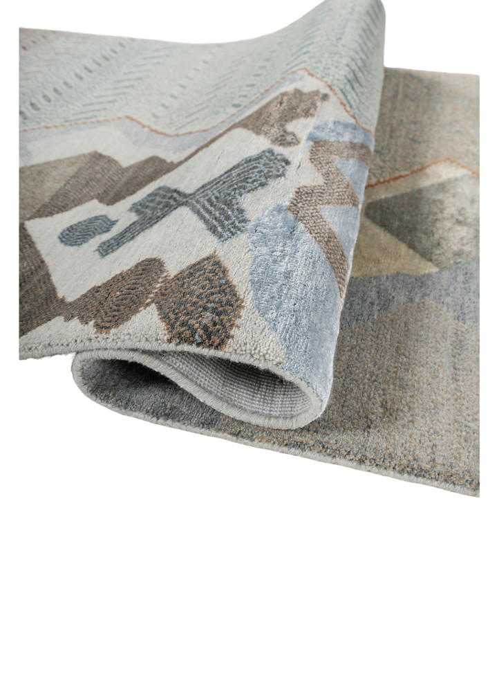 manchaha blue wool and bamboo silk hand knotted Rug - FoldShot manchaha blue wool and bamboo silk hand knotted Rug - FoldShot