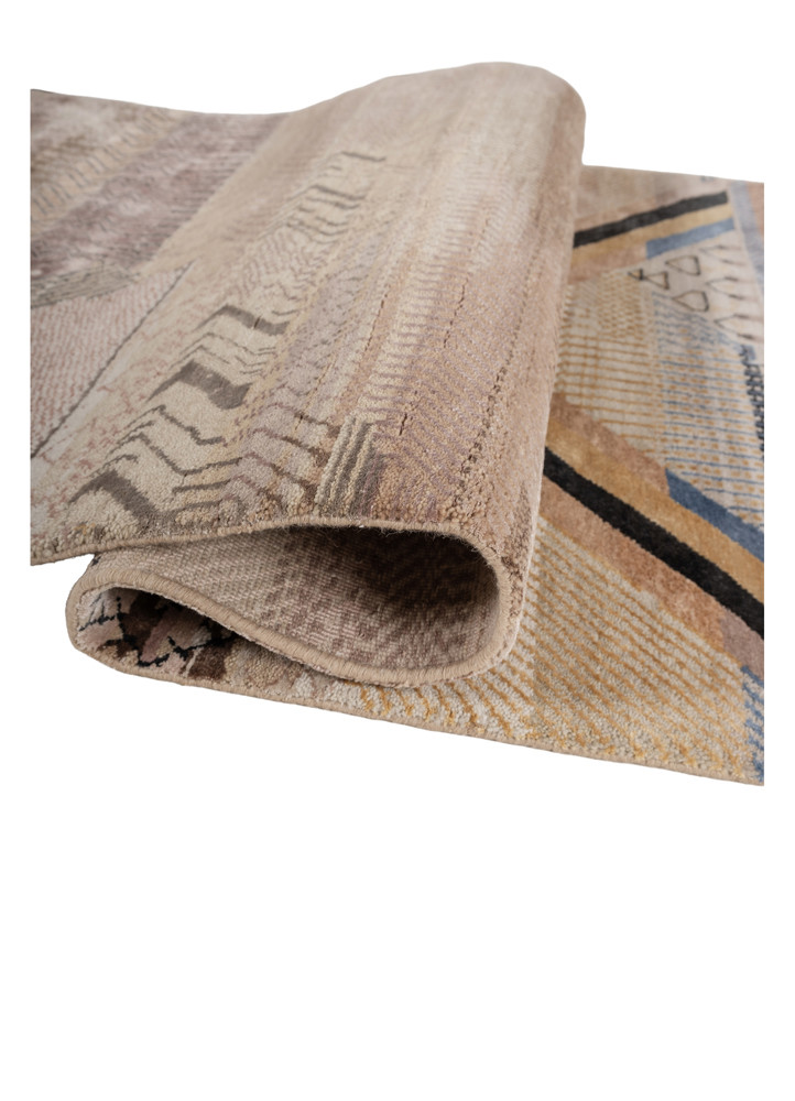 manchaha beige and brown wool and bamboo silk hand knotted Rug - FoldShot