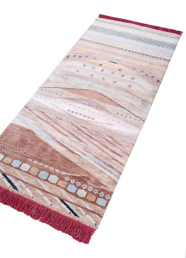 manchaha pink and purple wool and silk hand knotted Rug - FoldShot manchaha pink and purple wool and silk hand knotted Rug - FoldShot