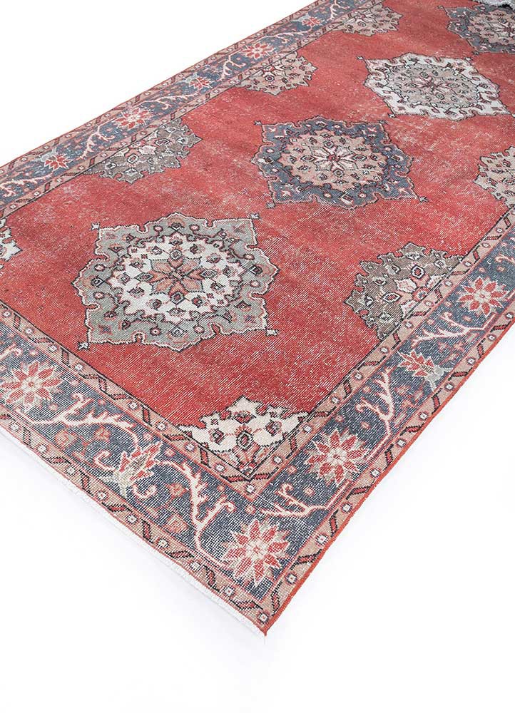 vintage red and orange wool hand knotted Rug - FoldShot