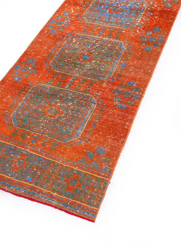 vintage red and orange wool hand knotted Rug - FoldShot