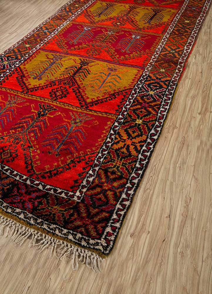 nuray red and orange wool hand knotted Rug - FoldShot