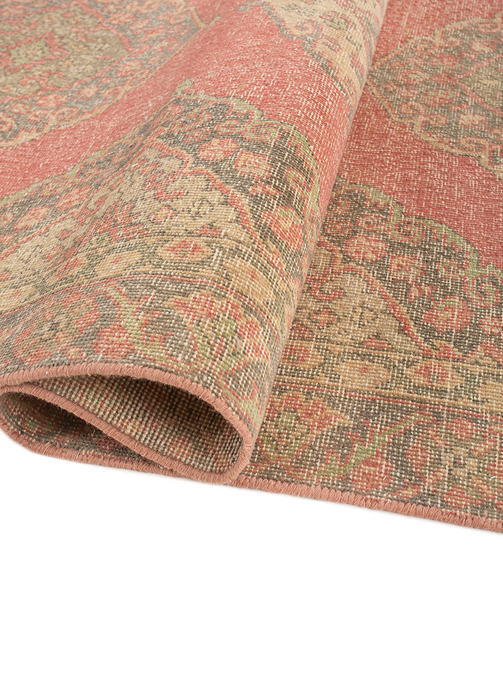 vintage red and orange wool hand knotted Rug - FoldShot