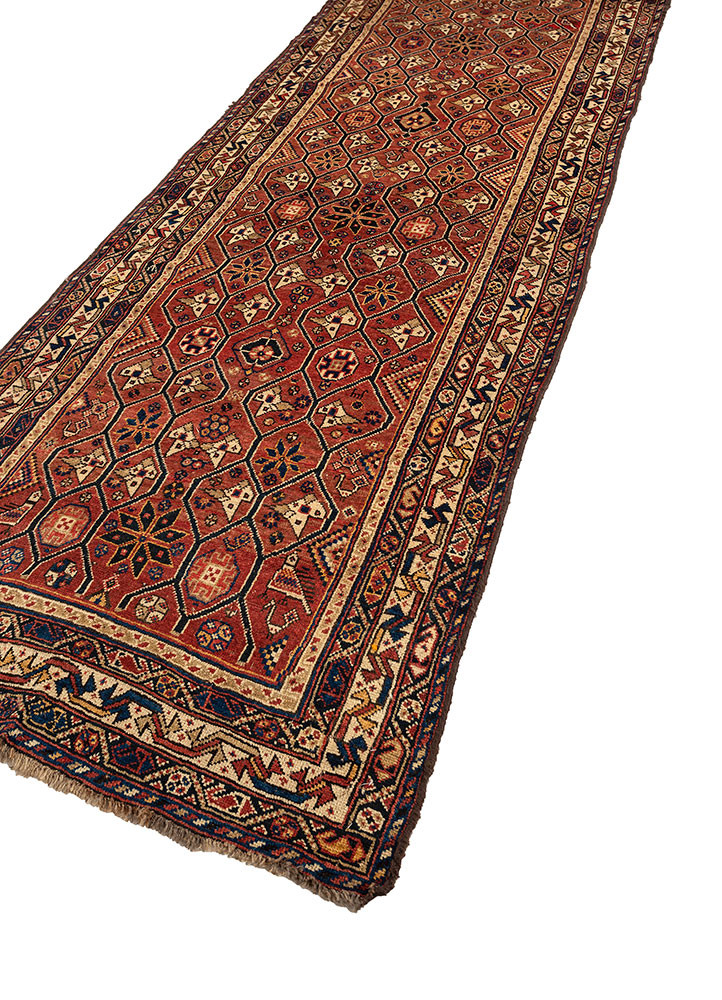 aalam red and orange wool hand knotted Rug - FoldShot aalam red and orange wool hand knotted Rug - FoldShot