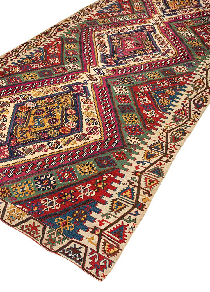 nayaab pink and purple wool flat weaves Rug - FoldShot nayaab pink and purple wool flat weaves Rug - FoldShot