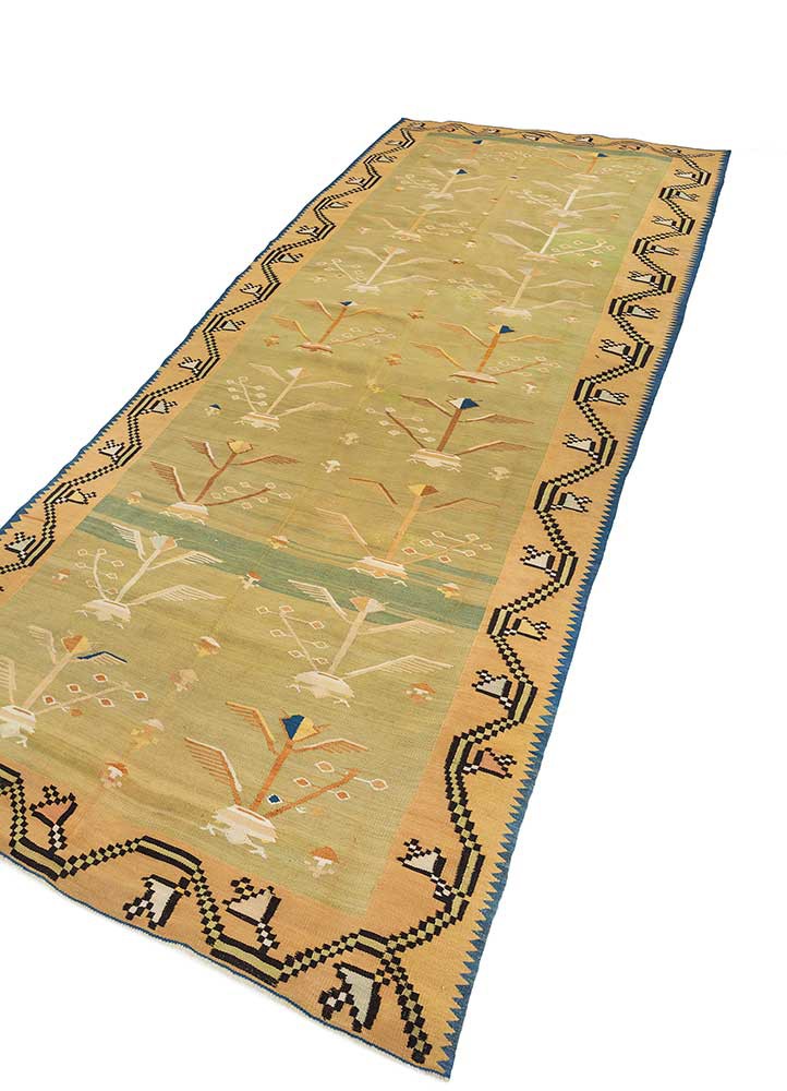 nayaab green wool flat weaves Rug - FoldShot nayaab green wool flat weaves Rug - FoldShot