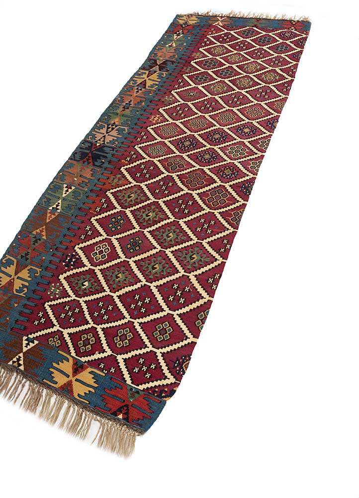nayaab pink and purple wool flat weaves Rug - FoldShot nayaab pink and purple wool flat weaves Rug - FoldShot