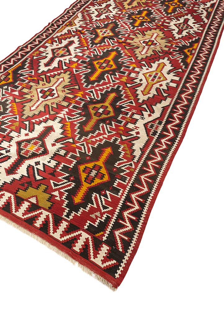 nayaab red and orange wool flat weaves Rug - FoldShot