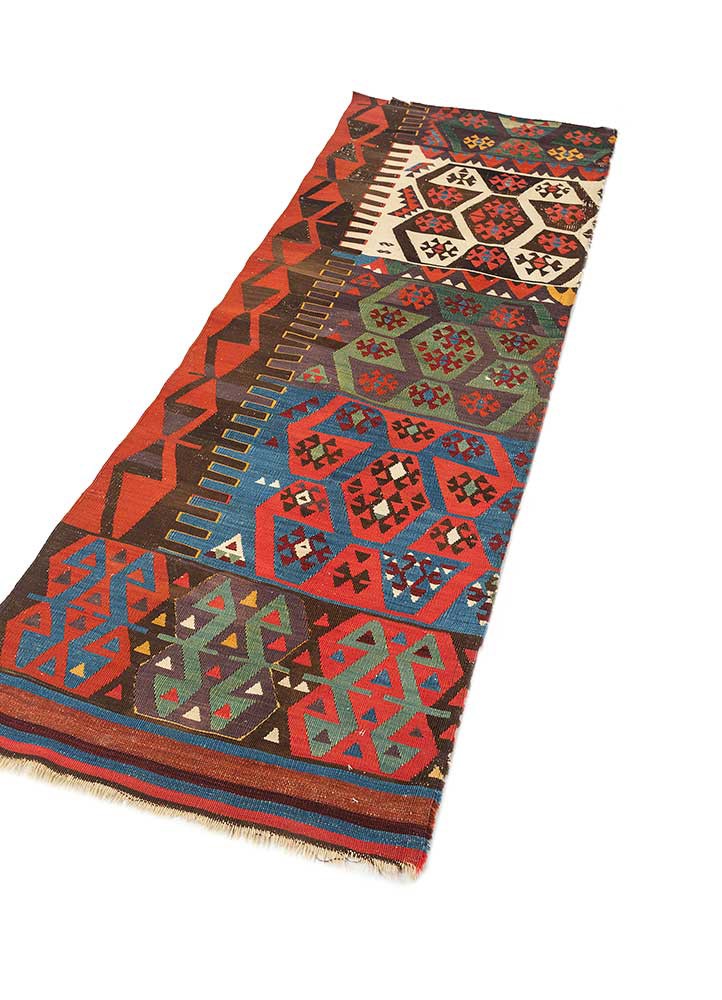 nayaab red and orange wool flat weaves Rug - FoldShot