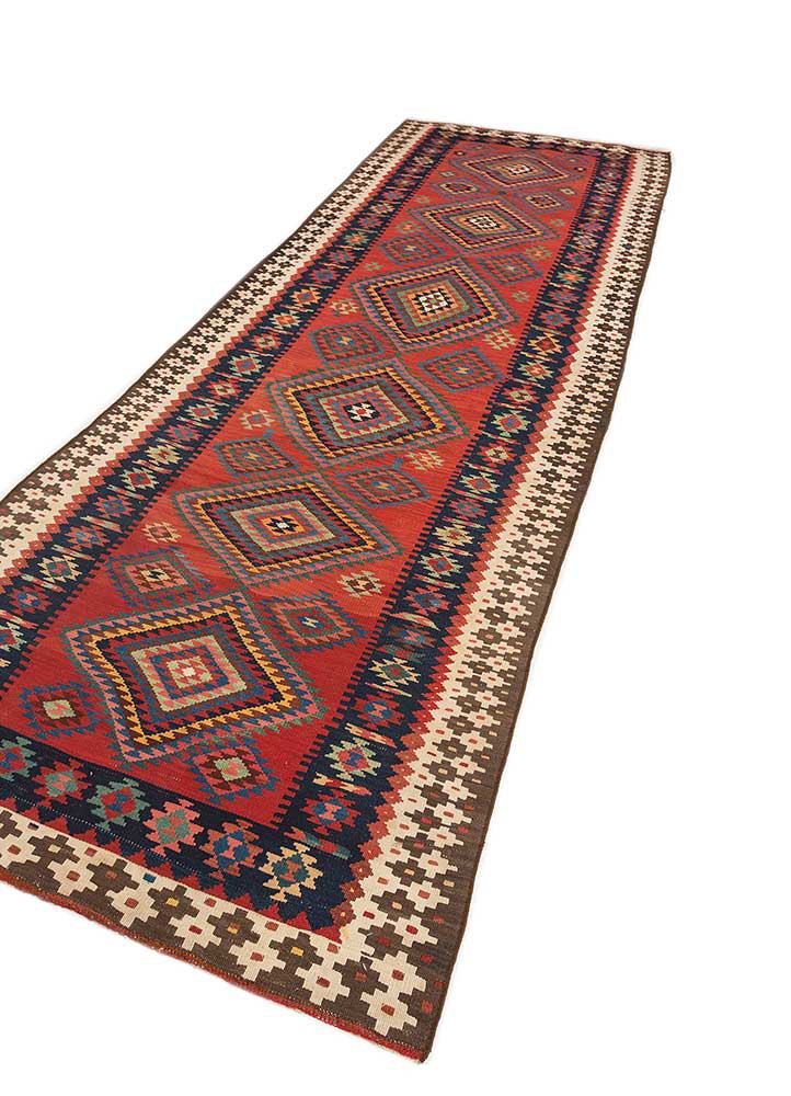 nayaab red and orange wool flat weaves Rug - FoldShot nayaab red and orange wool flat weaves Rug - FoldShot