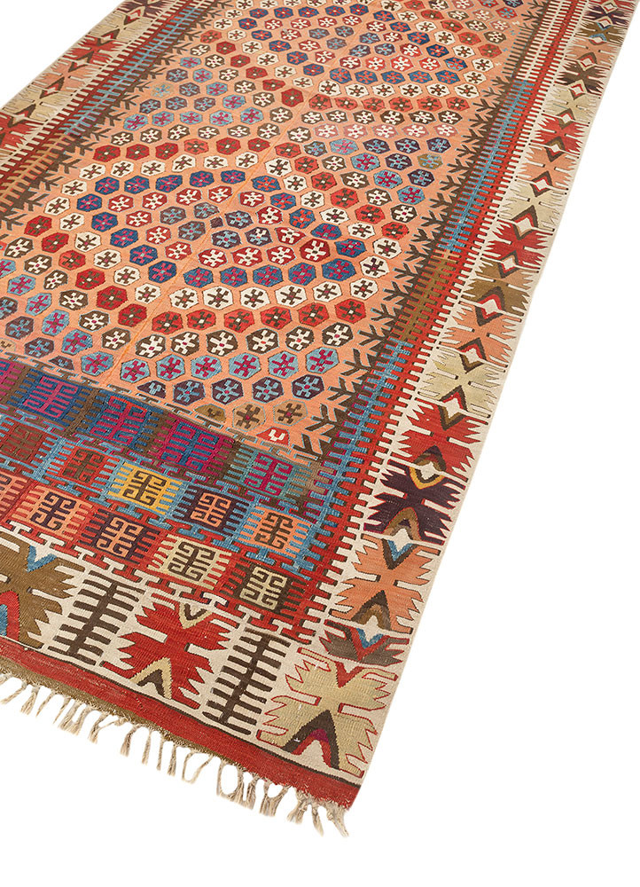 nayaab red and orange wool flat weaves Rug - FoldShot