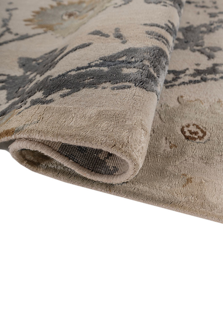 far east ivory wool and silk hand knotted Rug - FoldShot far east ivory wool and silk hand knotted Rug - FoldShot
