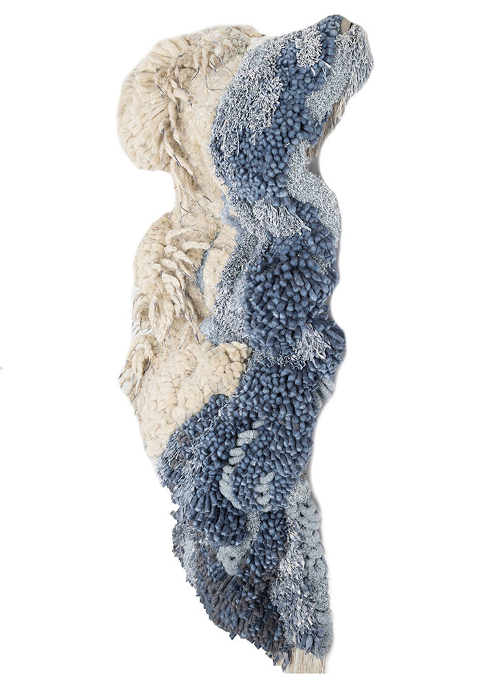 wall installation blue wool and bamboo silk and copper and silk and cotton  WALL ART & TAPESTRY - FoldShot