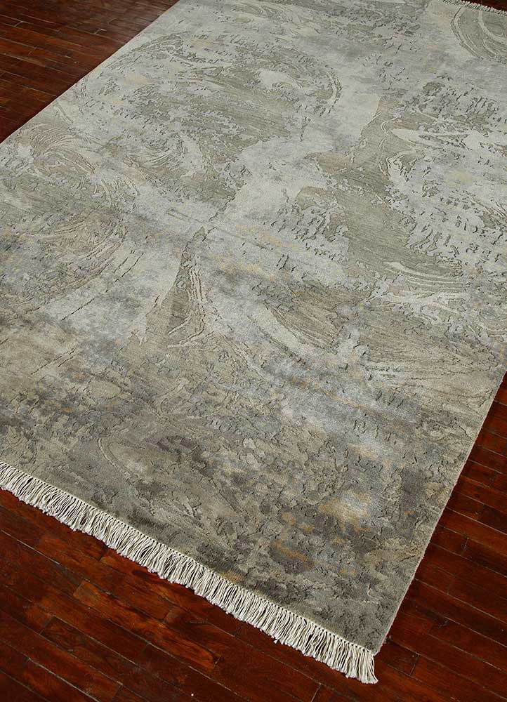 pansy grey and black wool and silk hand knotted Rug - FoldShot pansy grey and black wool and silk hand knotted Rug - FoldShot