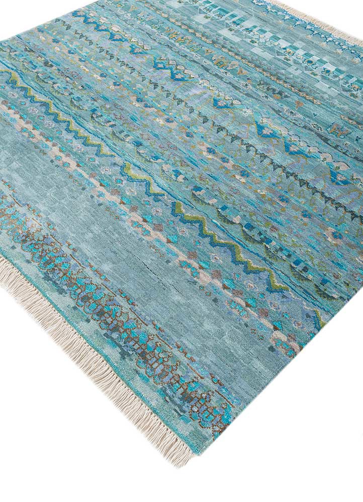 manchaha blue wool and bamboo silk hand knotted Rug - FoldShot manchaha blue wool and bamboo silk hand knotted Rug - FoldShot