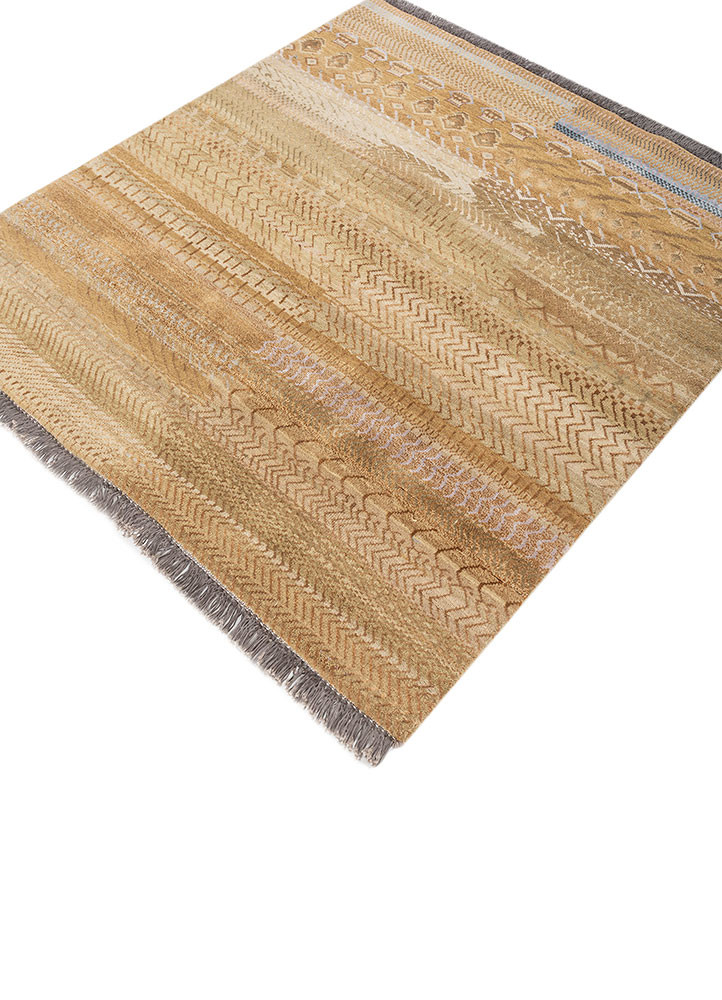 manchaha red and orange wool and bamboo silk hand knotted Rug - FoldShot